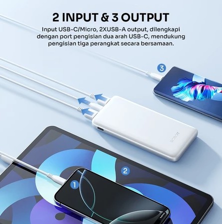 robot-power-bank-rt12-rt180s-10000mah-3-output-dual-input-type-c-micro-fast-charging-12w-slim-ringan-multiple-inputs